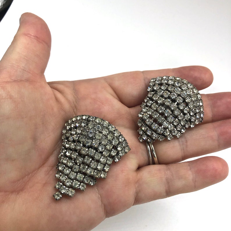 Vintage MUSI Rhinestone Shoe Clips Mid Century Silver Tone