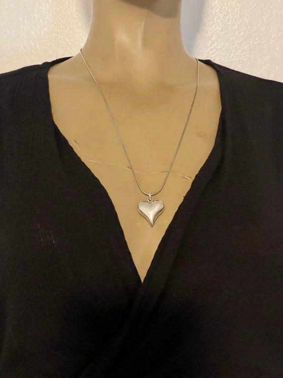 Solid Sterling Silver Puffy Heart Pendant Necklac… - image 4