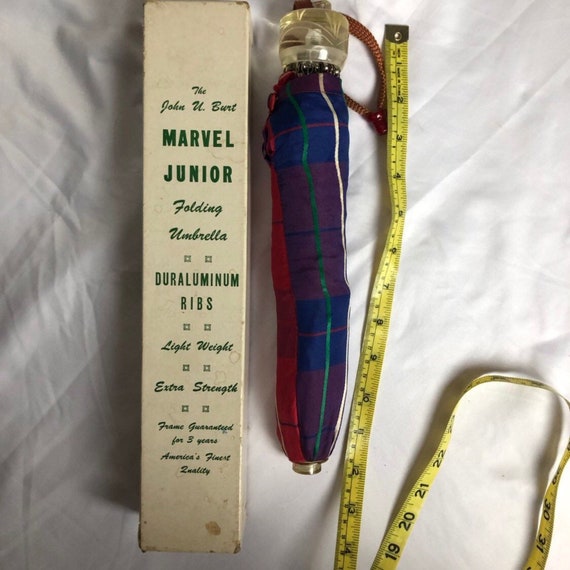 60s Plaid Umbrella Carved Lucite Handle In Box Re… - image 7