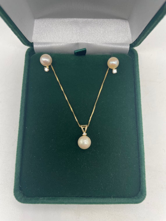 14k Gold Cultured Pearl Diamond Necklace 20” Gift… - image 6