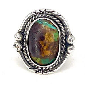 Vintage Green Turquoise Ring 925 Sterling Silver Size 7 Southwestern