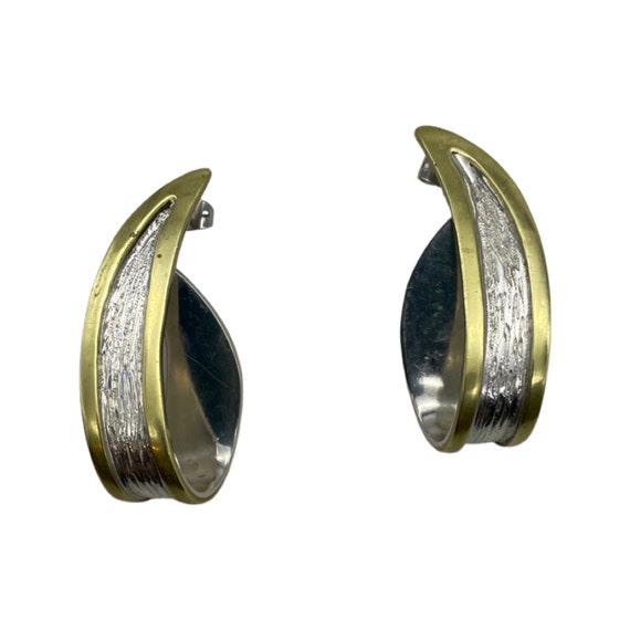 Modernist Mixed Metal Drop Earrings Taxco Sterlin… - image 1