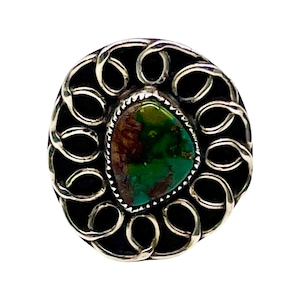 Roy Vandever Green Turquoise Ring in 925 Sterling Silver / Navajo Women&#39;s Southwestern Jewelry