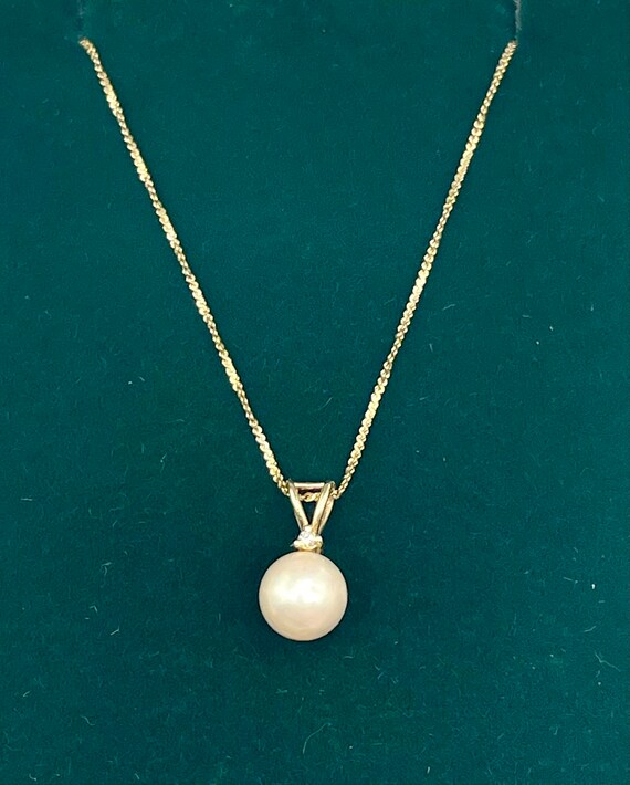14k Gold Cultured Pearl Diamond Necklace 20” Gift… - image 5