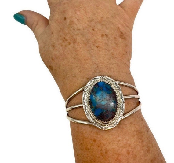 Ray Nez Native American Navajo Pilot Mountain Turquoise Sterling Silver Bracelet Ray Nez Native American Navajo Pilot Mountain Turquoise Sterling Silver Bracelet