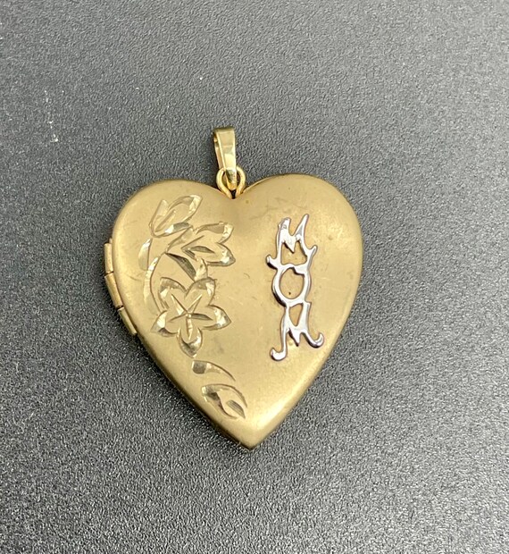 Vintage Mom Heart Locket 14K Gold Filled Repousse - image 5