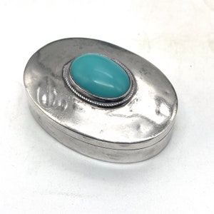 Vintage Sterling Silver Pill Box Turquoise Stone / Taxco Stash Ring Box Miniature