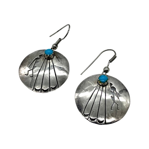 Kokopelli Turquoise Earrings in Sterling Silver /… - image 6
