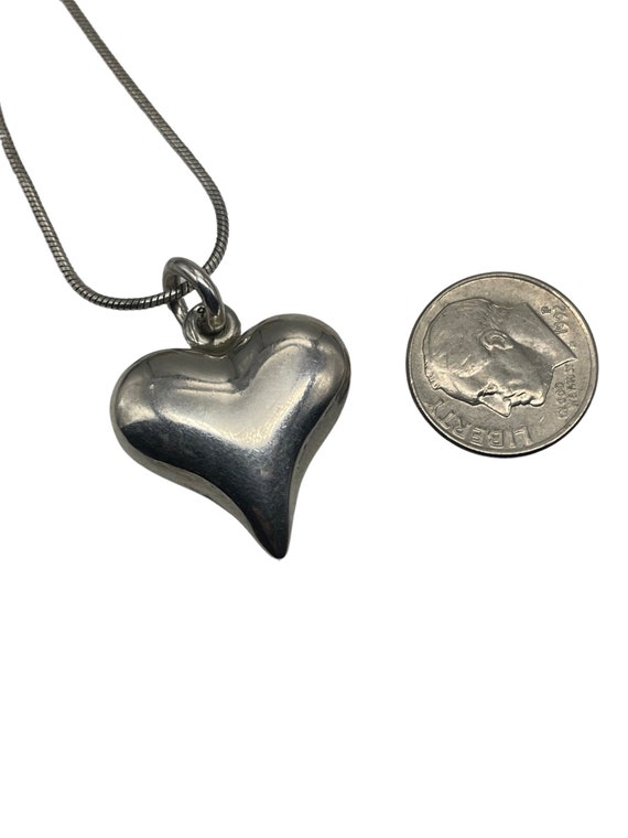 Solid Sterling Silver Puffy Heart Pendant Necklac… - image 6