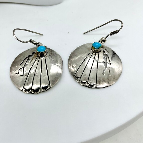 Kokopelli Turquoise Earrings in Sterling Silver /… - image 5