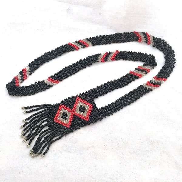 Evil Eye Beaded Necklace Sautoir Red & Black Glass Seed Bead