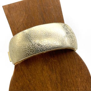 Wide Gold Hinged Bracelet Bangle Embossed Mid Century Vintage 1”