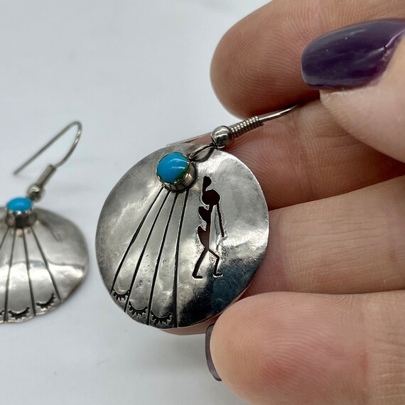 Kokopelli Turquoise Earrings in Sterling Silver /… - image 3