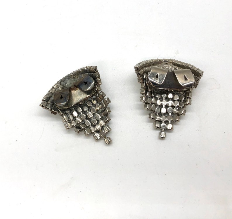 Vintage MUSI Rhinestone Shoe Clips Mid Century Silver Tone