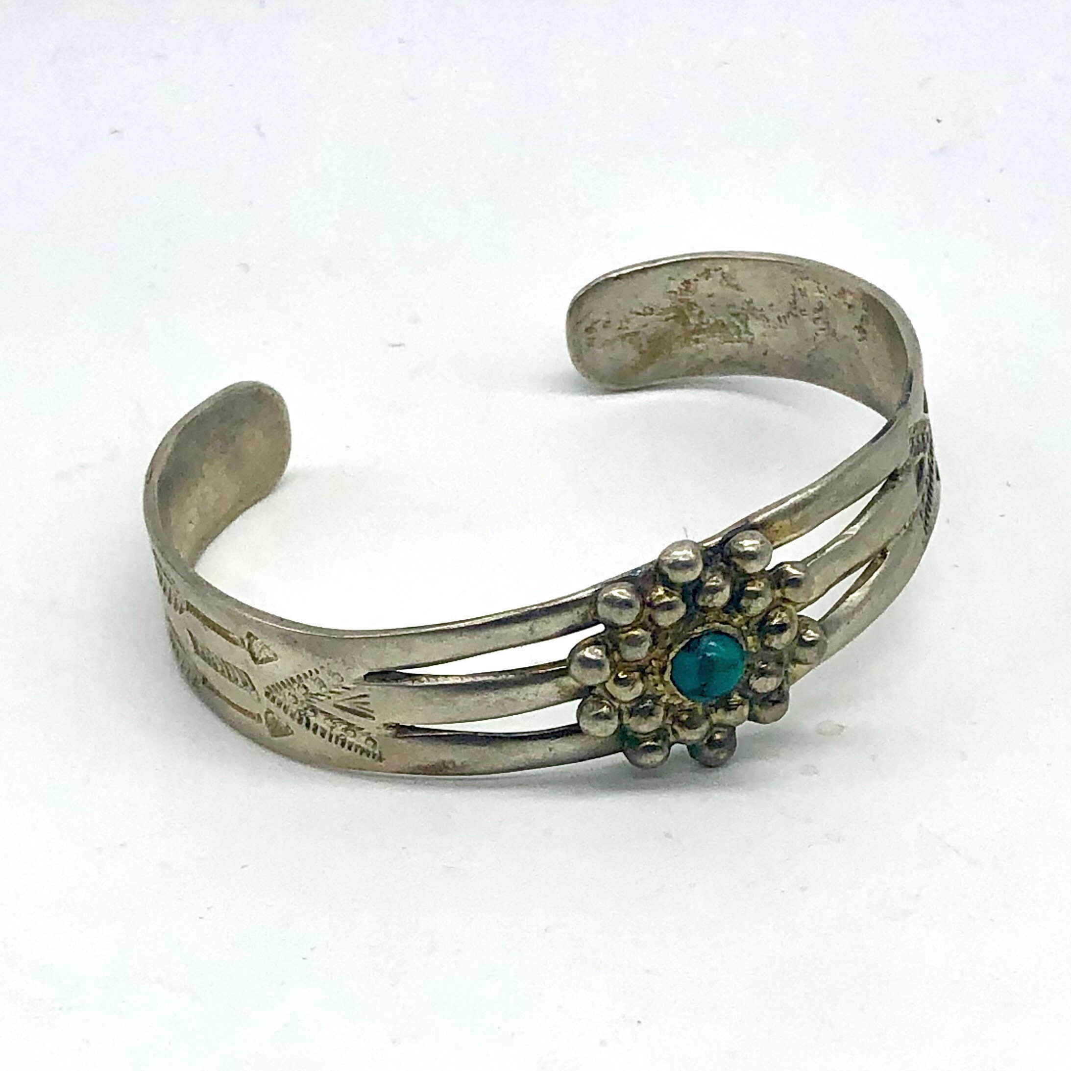 Early 1900's Vintage Native American Navajo Domed Green Turquoise Sterling Silver Bracelet Old Early 1900's Vintage Native American Navajo Domed Green Turquoise Sterling Silver Bracelet Old