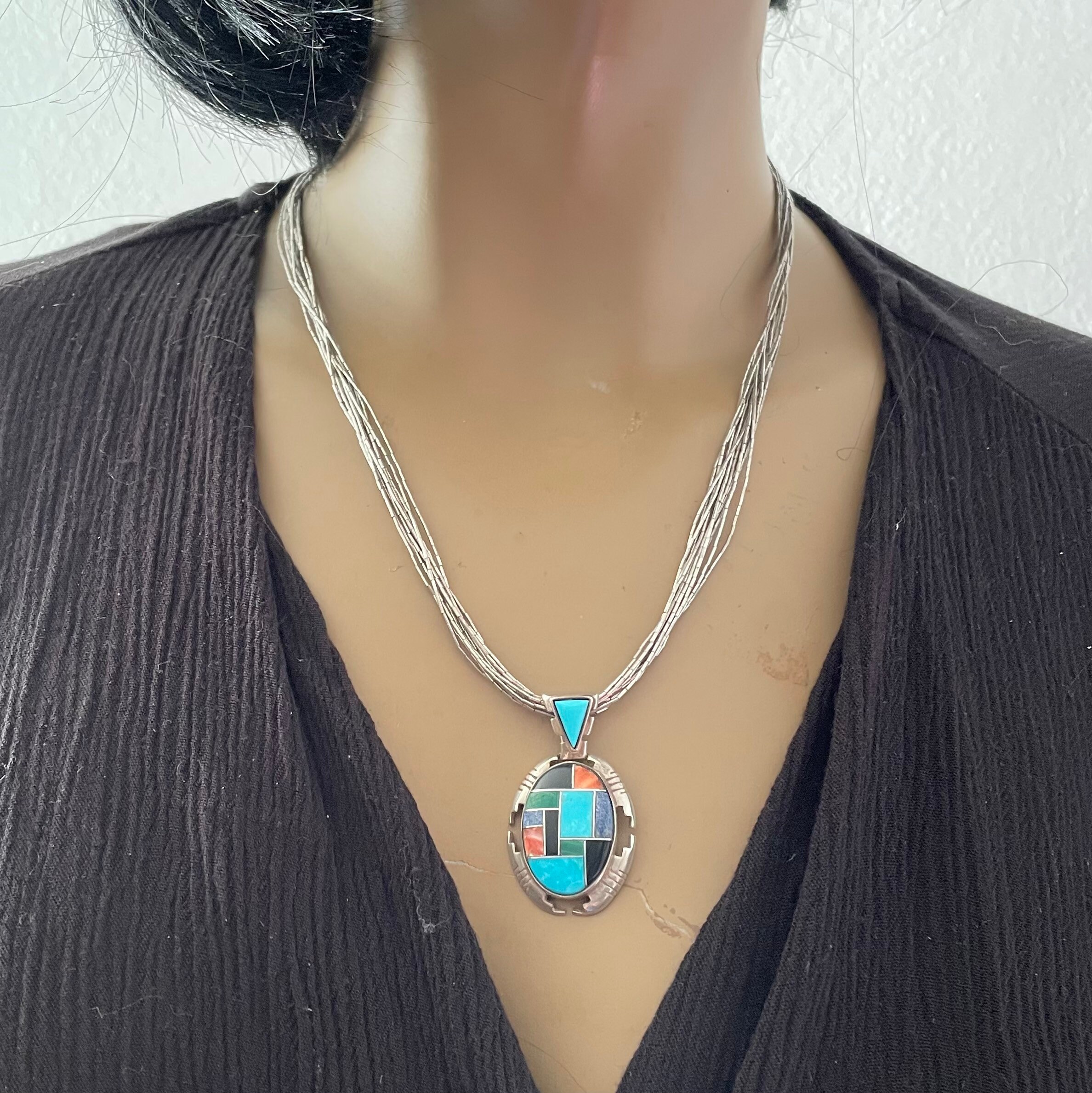 Carolyn Pollack Multicolor Stone Pendant Necklace in 925 Sterling 