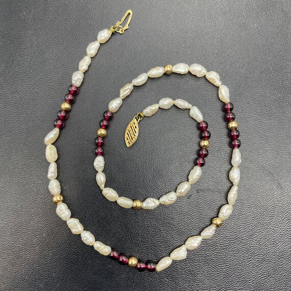 Solid 14k Gold Amethyst Freshwater Pearl Necklace… - image 2