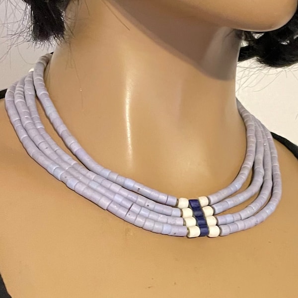 Blue Turkana Bead Collar Necklace Choker Handmade African Nala Jewelry Kenya