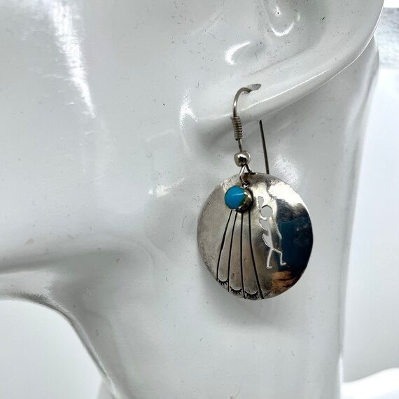 Kokopelli Turquoise Earrings in Sterling Silver /… - image 2
