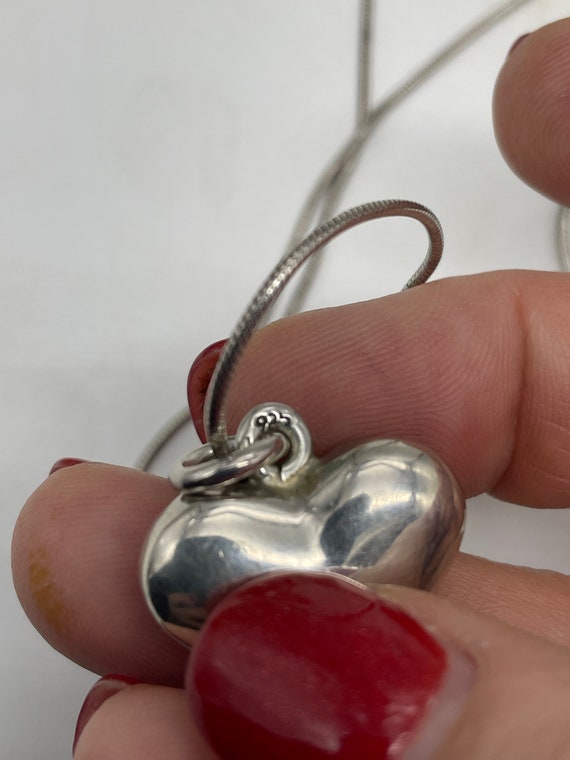 Solid Sterling Silver Puffy Heart Pendant Necklac… - image 8