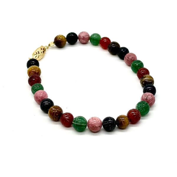 Scarab Gemstone Bead Bracelet w/ 14K Gold Clasp