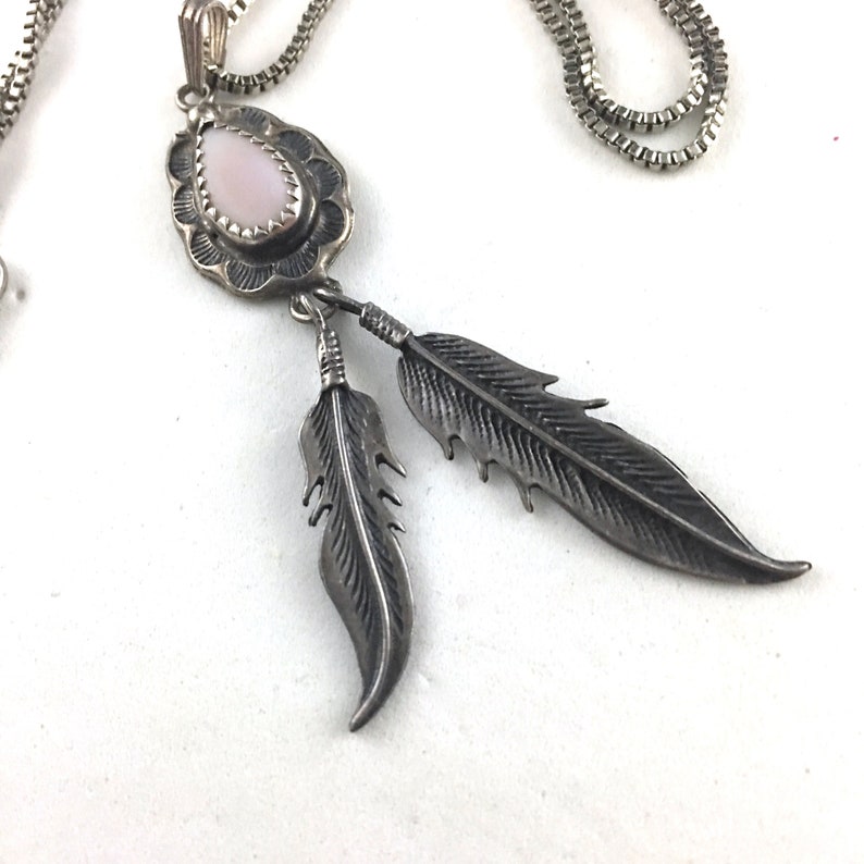 Sterling Silver Feather Necklace Native American Navajo
