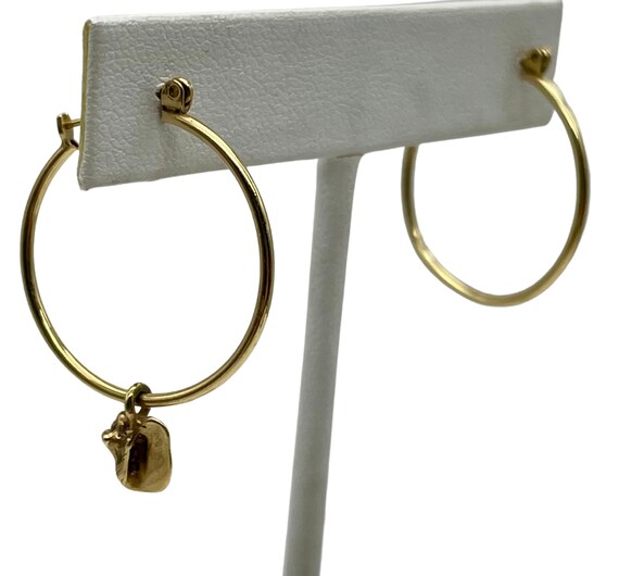 14k Gold Hoop Earrings 1 inch w/ Charm Gem