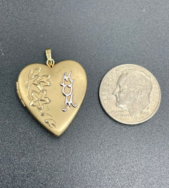 Vintage Mom Heart Locket 14K Gold Filled Repousse - image 6