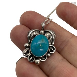 Vintage Navajo Turquoise Sterling Silver Necklace Pendant Artist signed