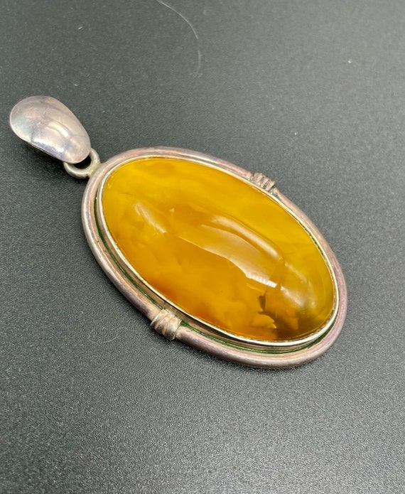 Large Butterscotch Amber Necklace Pendant in 925 … - image 1