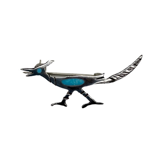 Sterling Silver Turquoise Bird Brooch Roadrunner … - image 1