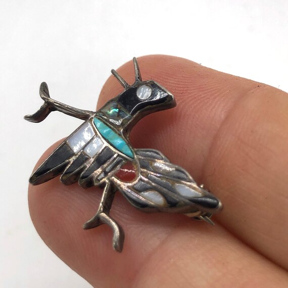 Zuni Roadrunner Pin Inlay Mosiac Sterling Silver Bird… Gem