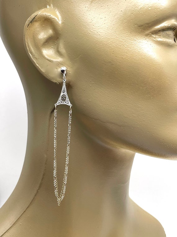 Chapel Long Chain Earrings 925 Sterling Silver & G