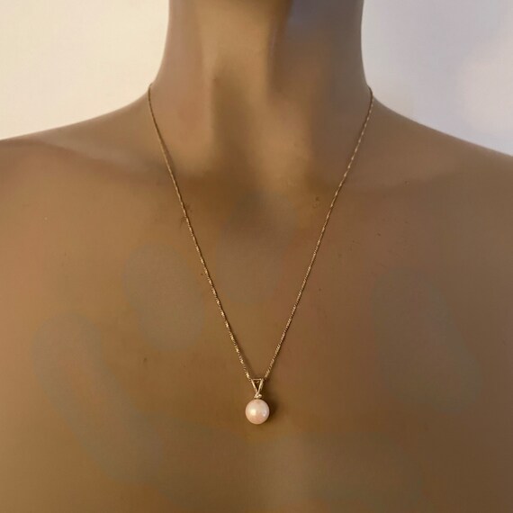 14k Gold Cultured Pearl Diamond Necklace 20” Gift… - image 9