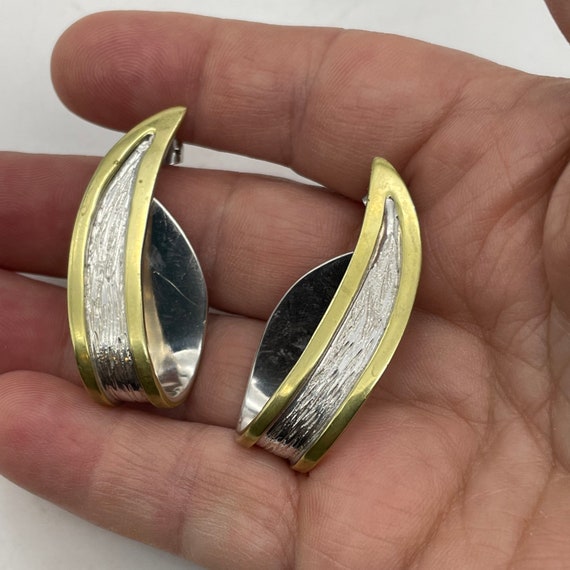 Modernist Mixed Metal Drop Earrings Taxco Sterlin… - image 4