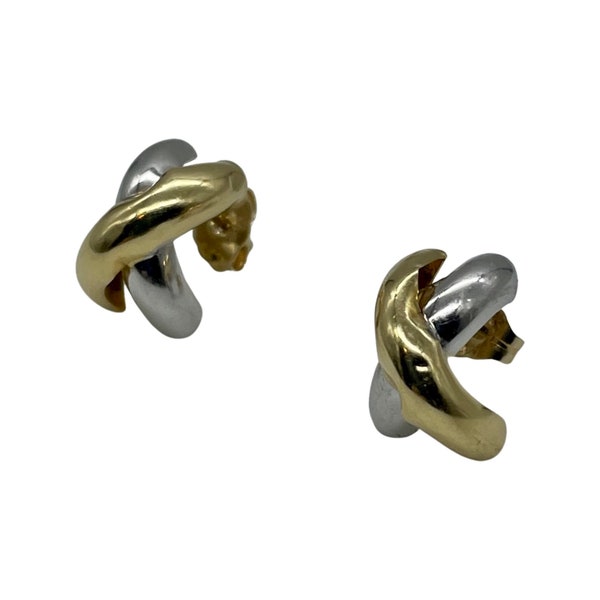 14k Solid Yellow & White Gold Stud Earrings Hugs and Kisses Gift for Her