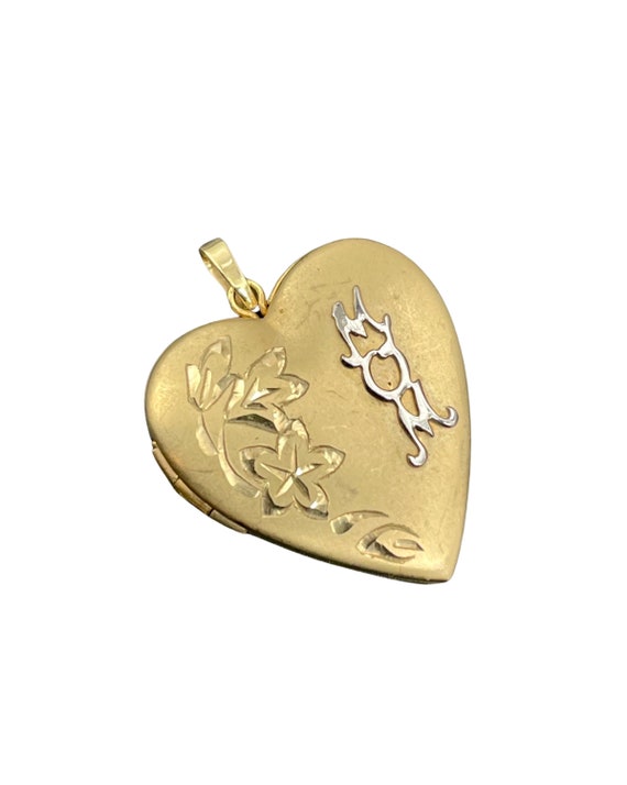 Vintage Mom Heart Locket 14K Gold Filled Repousse - image 1