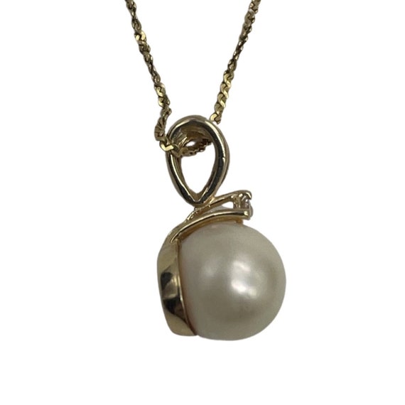 14k Gold Cultured Pearl Diamond Necklace 20” Gift… - image 2