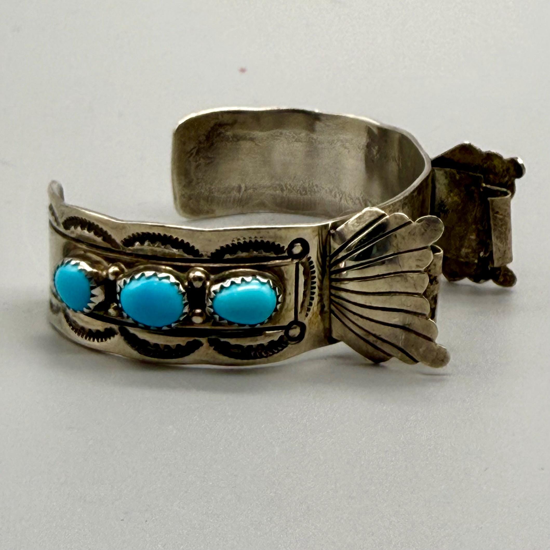 Vintage Navajo Jet Black Stone Cuff Bracelet Handmade Watch Accessory Sz 6.5 ** 54g Vintage Black Onyx Sterling Silver Cuff Bracelet Approx  main image 2