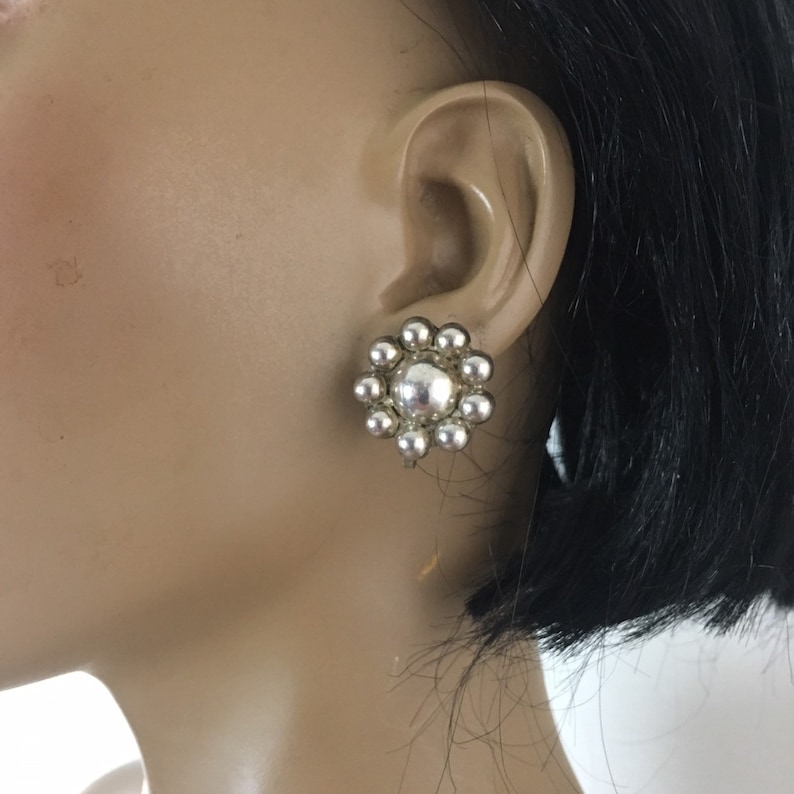 Sterling Silver Flower Earrings Unpierced Screwback Old Mexican Jewelry Vintage Boho Botanical