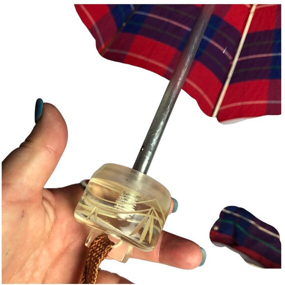 60s Plaid Umbrella Carved Lucite Handle In Box Re… - image 2