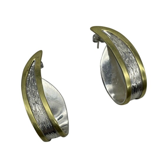 Modernist Mixed Metal Drop Earrings Taxco Sterlin… - image 3