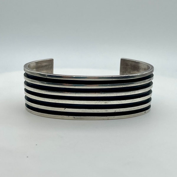 Sterling Silver Men’s Rail Cuff Bracelet by Rancho Alegre Vintage Taxco Unisex