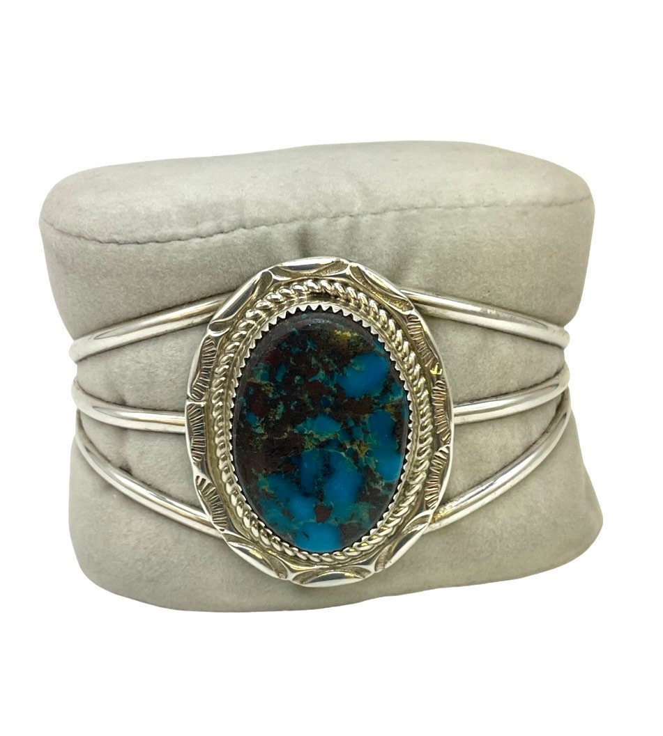 Large Pilot Mountain Turquoise Cuff Bracelet by Ivan Howard Large Pilot Mountain Turquoise Cuff Bracelet by Ivan Howard