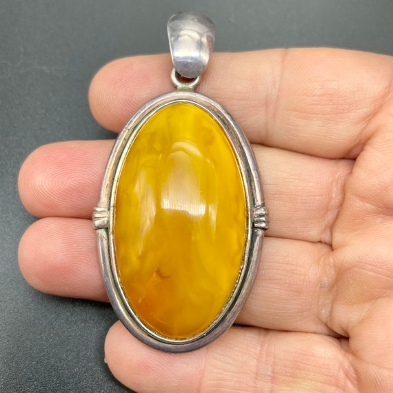 Large Butterscotch Amber Necklace Pendant in 925 … - image 4