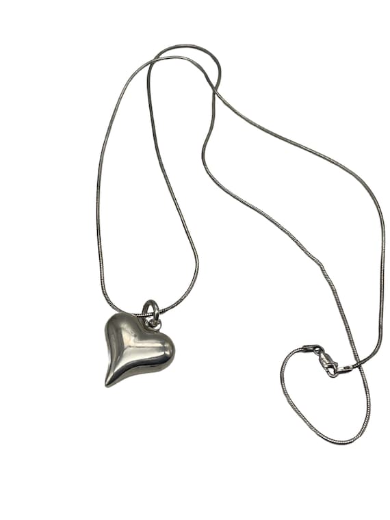 Solid Sterling Silver Puffy Heart Pendant Necklac… - image 2