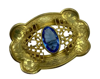 Victorian Gold Sapphire Blue Sash Pin Brooch / Pendant / Antique