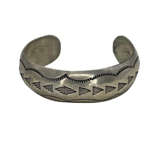 Navajo Stamped Sterling Silver Cuff Bracelet by Wilbur Tracy Vintage Handmade Southwestern Jewelry