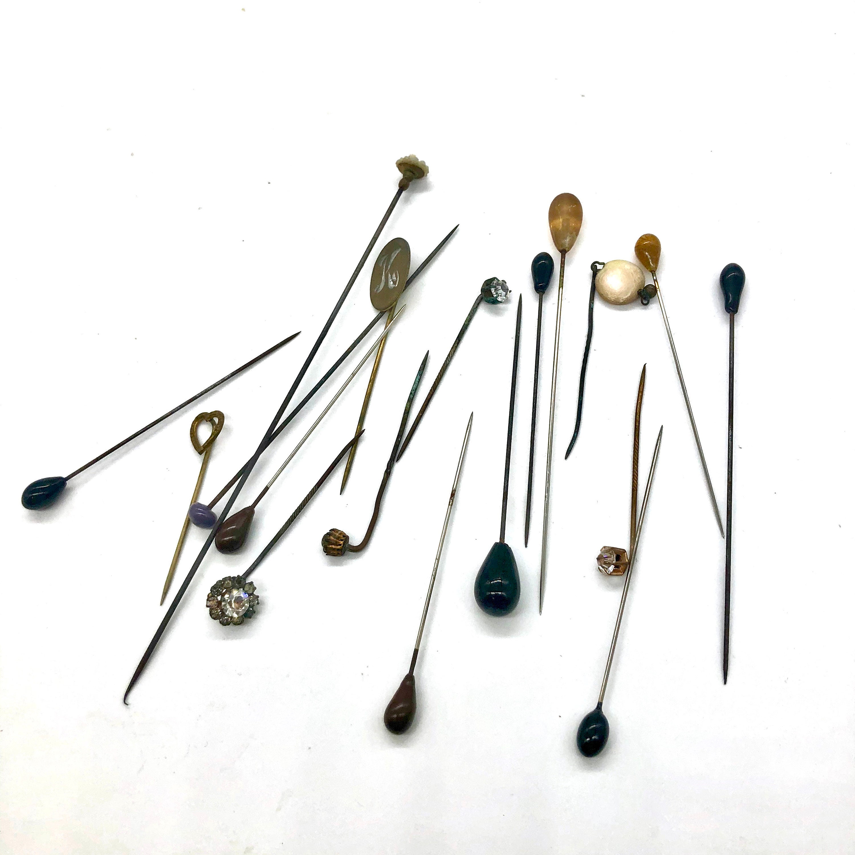 Antique Victorian Hat Pins With Rhinestones and Blown Glass Etsy