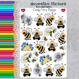 Bees and Daisies Planner Bigger Stickers: Hand-Drawn Journal Embellishments